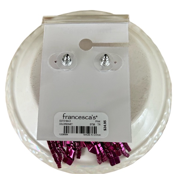 New Francesca’s Fuchsia Metal Cupchain Jacket Chandelier Earrings - Picture 9 of 9